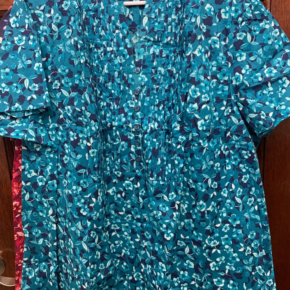 Woman Within Teal Floral Top